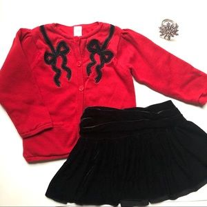 Baby Gap Toddler Red Cardigan & Black Velvet Skirt - Girls 18-24m
